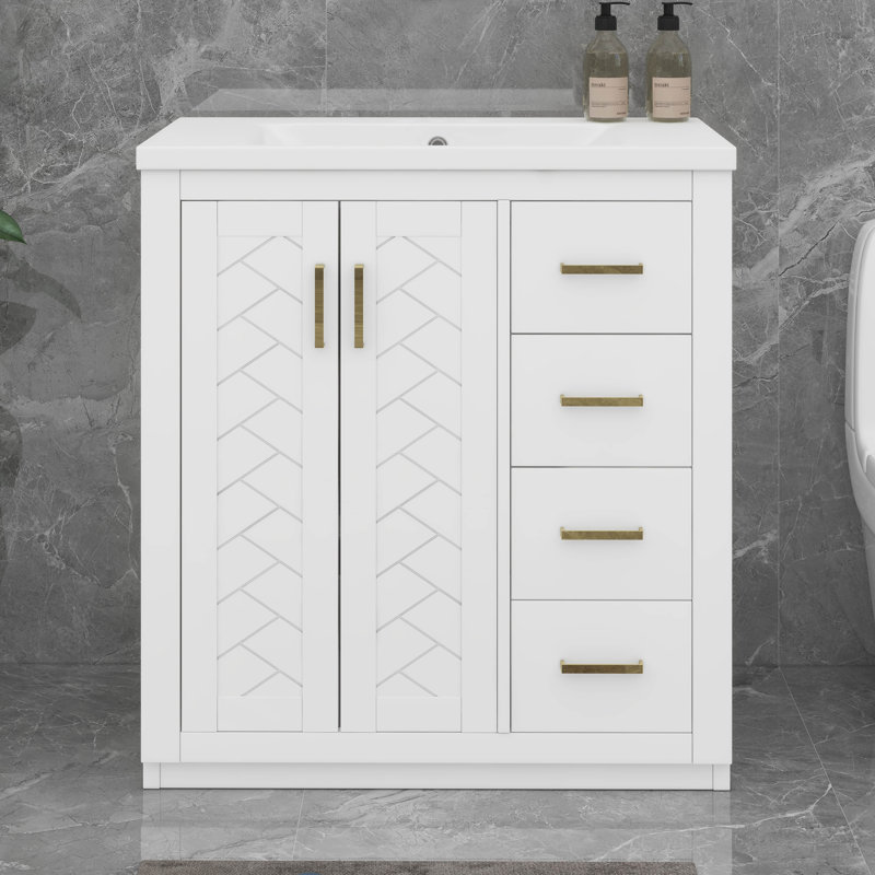 Ensemble de meuble-lavabo autoportant 36 po avec 2 portes et 3 tiroirs 36 po, Blanc, H 33,7 po x l 18,3 po x P 36 po