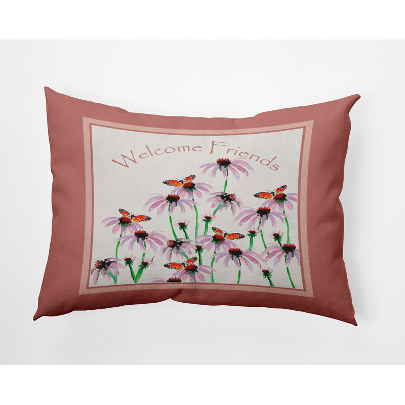 Floral Outdoor Reversible Throw Pillow, 14" H x 20" W, Rectangular