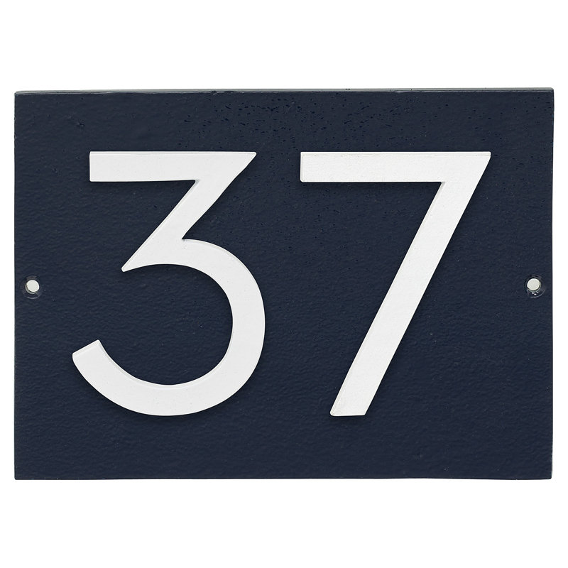 Plaque d’adresse murale sur 1 ligne flottante, Bleu marine, Blanc, Oui
