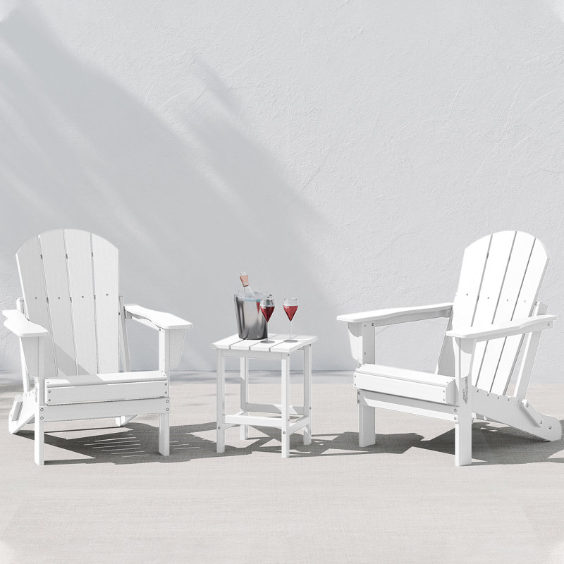 Vinnie Foldable Outdoor Adirondack Chair with Table, White