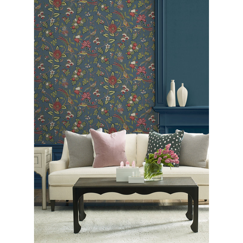 Papier peint indigo Parterre Jacobean, Bleu