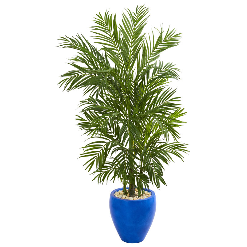 Palmier artificiel en pot Roni, H 66 po x l 31 po x P 25 po, bleu