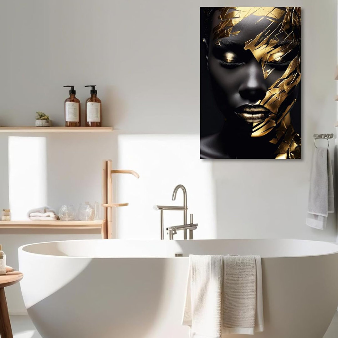 Black And Gold Women Wall Art African American Canvas Prints Girl Picture Modern Abstract Artwork Home Decor For Living Room Bedroom Bathroom Office(1