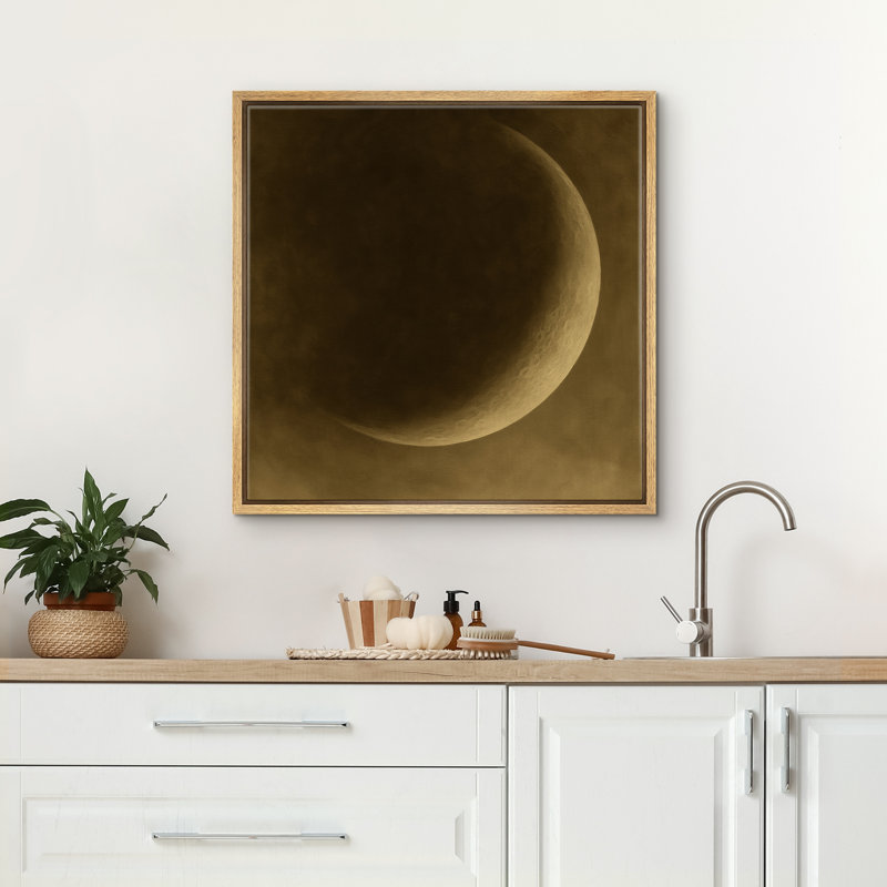 Croissant de lune, art mural - impression encadrée lunaire réaliste sépia, décor minimaliste céleste pour chambre à coucher ou espace de méditation