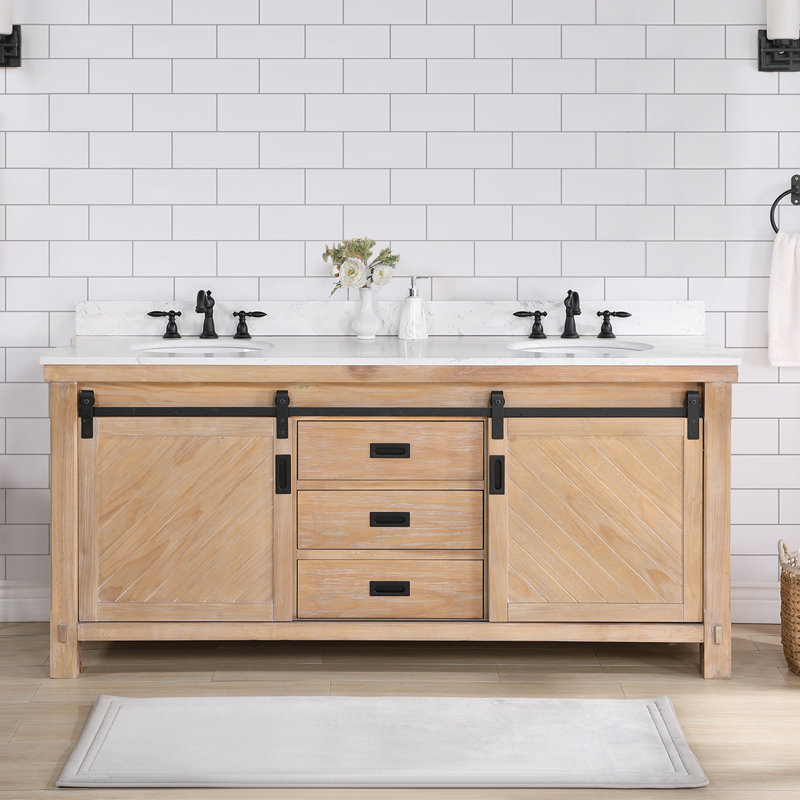 Ensemble de meuble-lavabo double 72 po Misner, Pin patiné