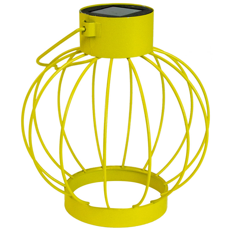 6.5" Outdoor Hanging LED Solar Lantern with Handle, Yellow