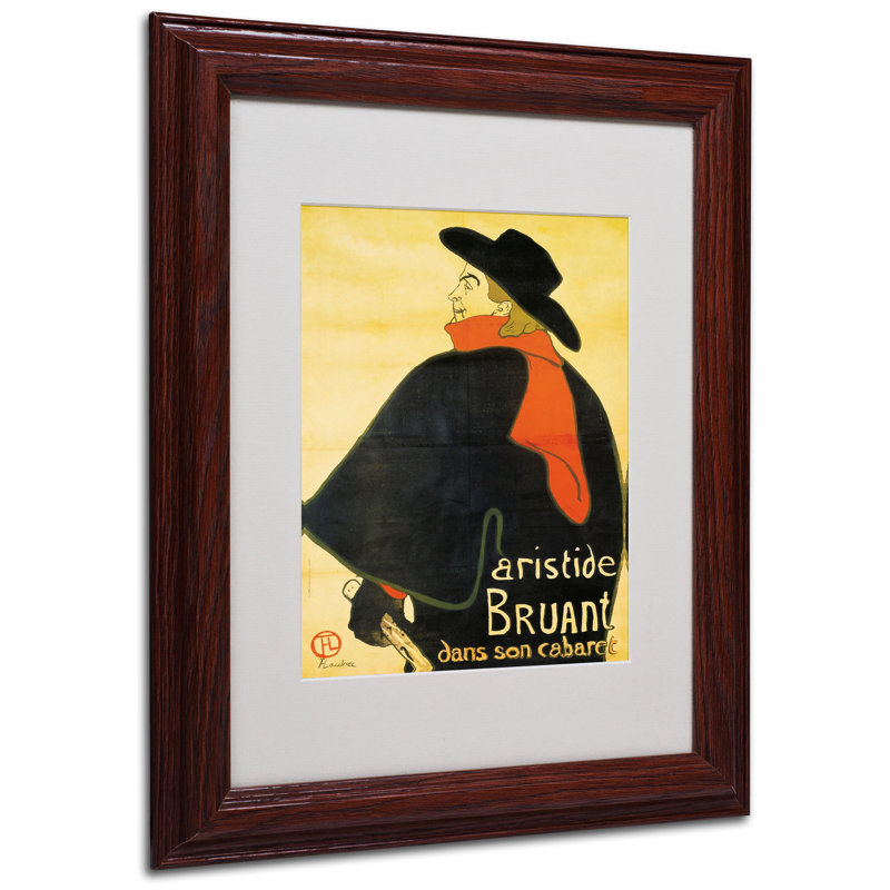 «Aristide Bruant» par Henri de Toulouse-Lautrec - reproduction de photo encadrée, H 14 po x l 11 po x P 0,5 po, Brun