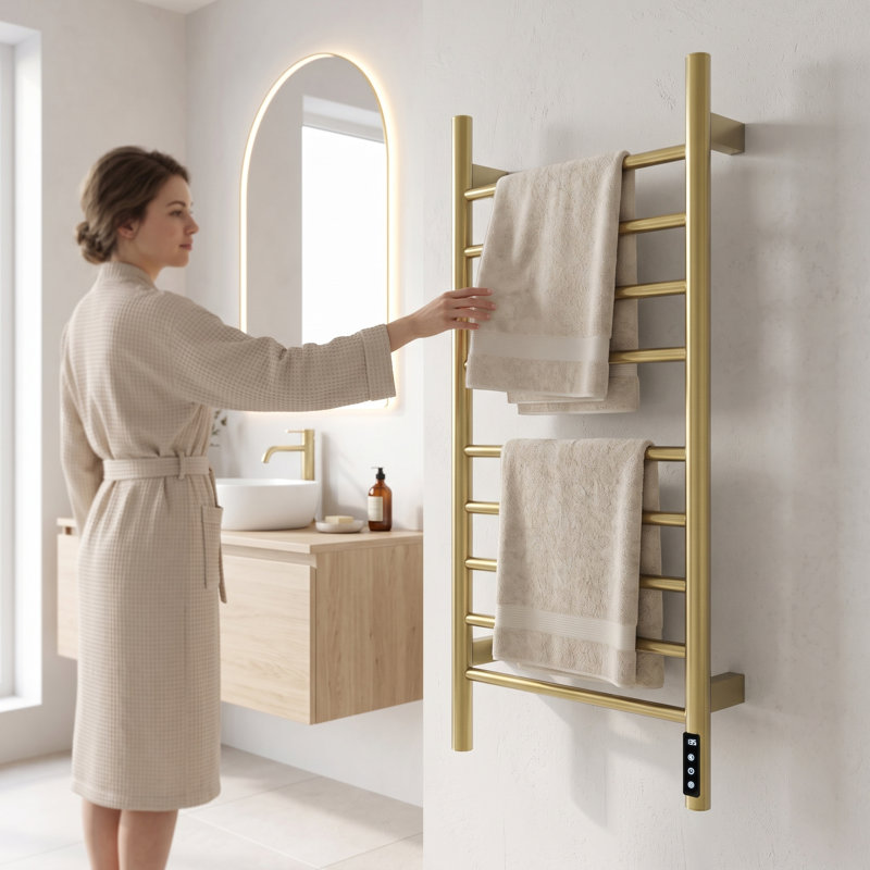 Chauffe-serviettes électrique à 9 barres avec minuterie, Or brossé