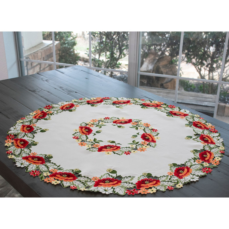 Naber Red Poppy on Ivory Table Topper (33" Round)