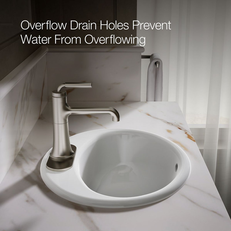 Farmington Metal Oval Drop-In Bathroom Sink with Overflow, White