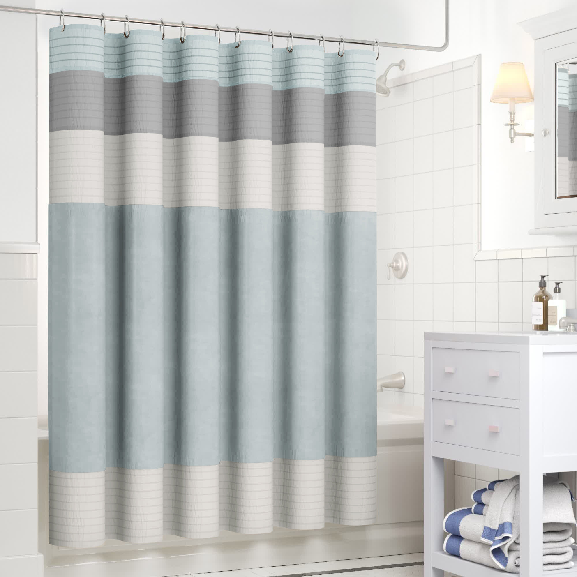 Andover Mills™ Liesel Striped Faux Silk Shower Curtain & Reviews 