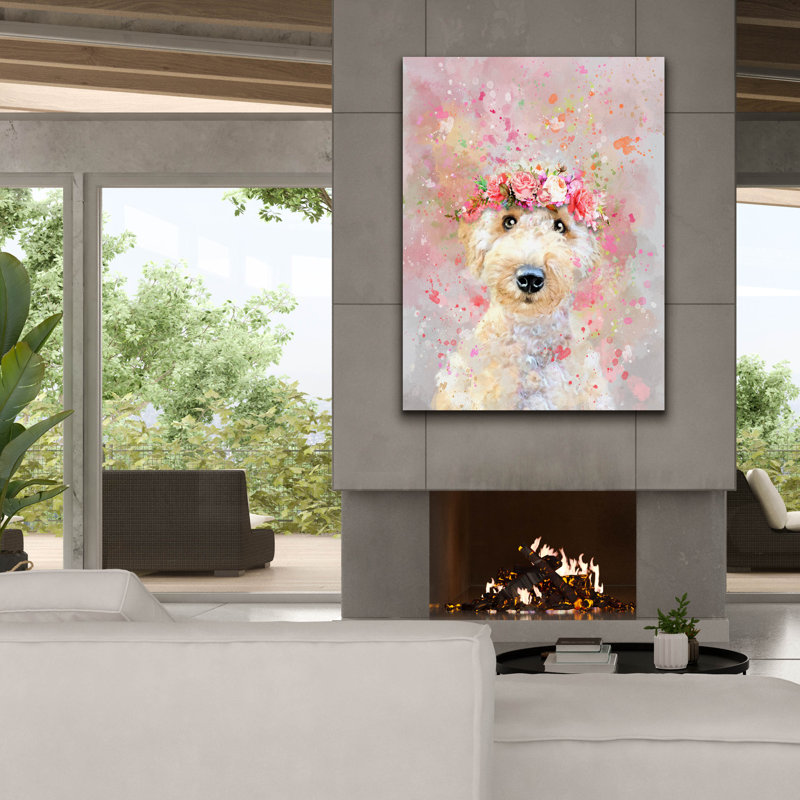 «Flower Crown Goldendoodle» par Furbaby Affiliates, art mural sur toile, H 54 po x l 40 po x P 1,5 po