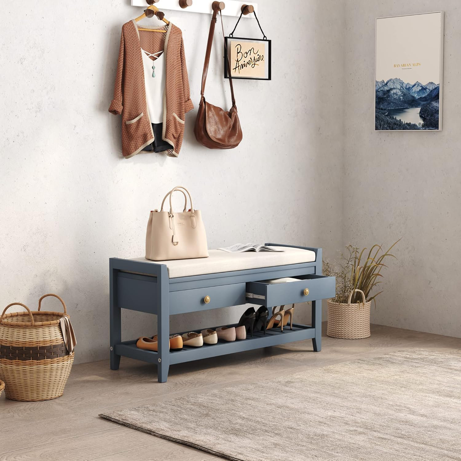 Entryway Shoe Storage Bench with Drawers