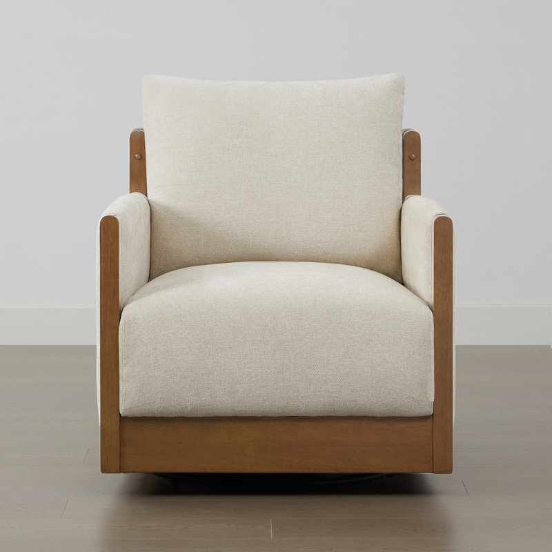 Fauteuil d'appoint pivotant rembourré Zenda, Lin lin, Noyer