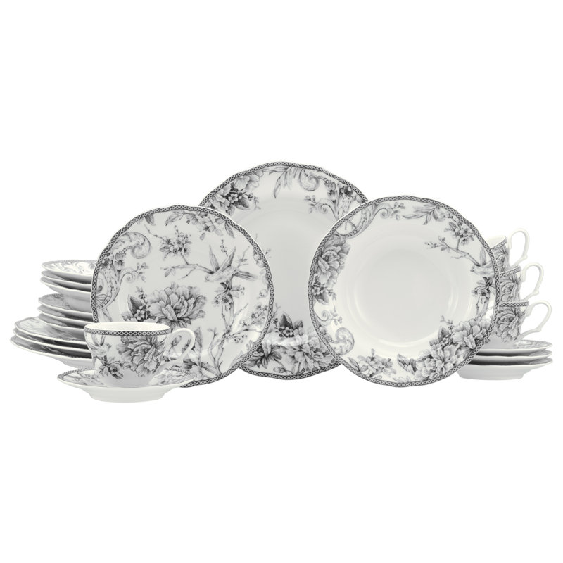 Adelaide Porcelain China Dinnerware Set Piece, White/Gray