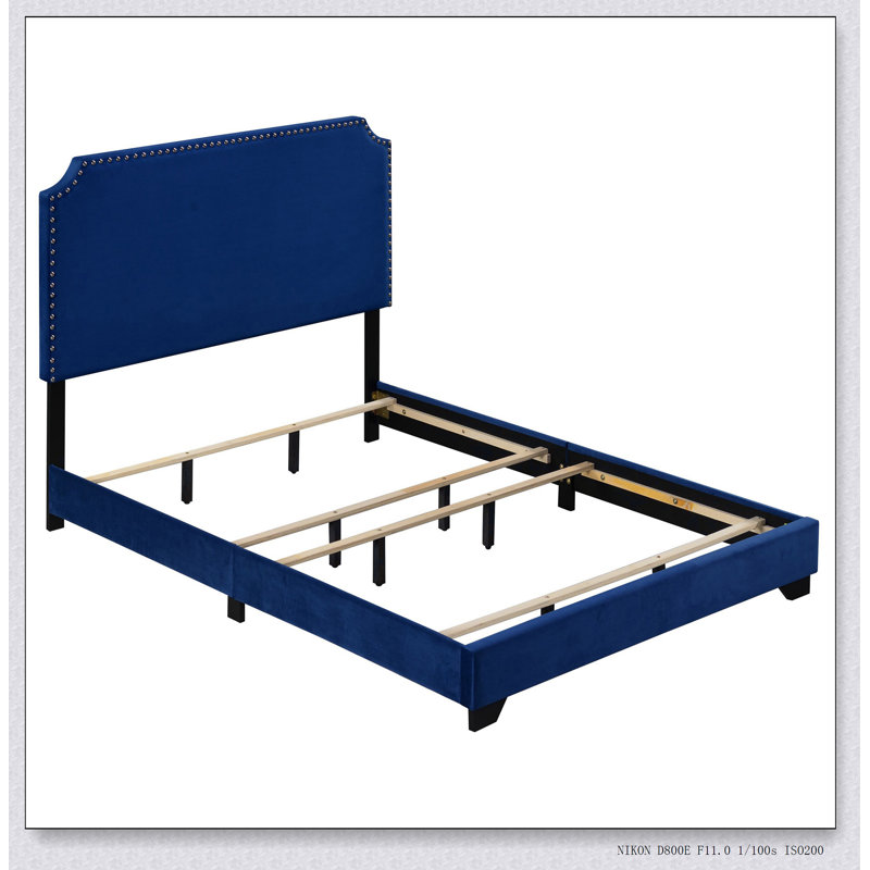 Blue Panel Bed with Scooped Headboard
