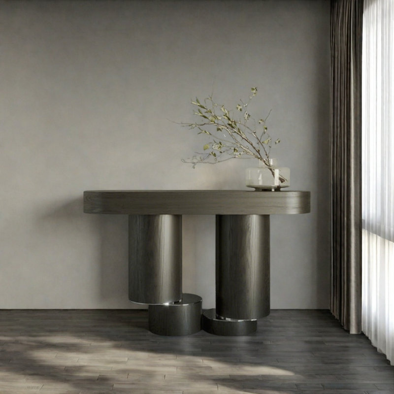 Modern Geometry Art Console Table, 33.46" H x 47.24" W x 13.78" D, Black