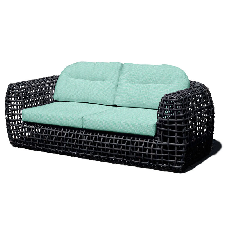 Dynasty Outdoor - Seat Patio Sofa, Canvas Air Blue Sunbrella® Canvas, Black Mushroom