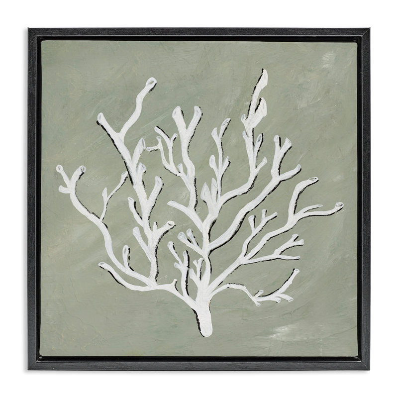 «White Coral Impression Gold» par Nola James, Cadre flottant noir de jais, H 18 po x l 18 po