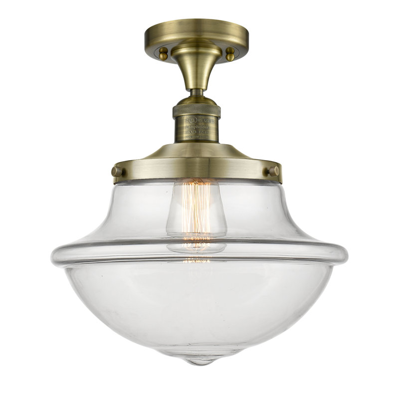 Plafonnier semi-encastré en verre Grourke, Laiton antique, Transparent