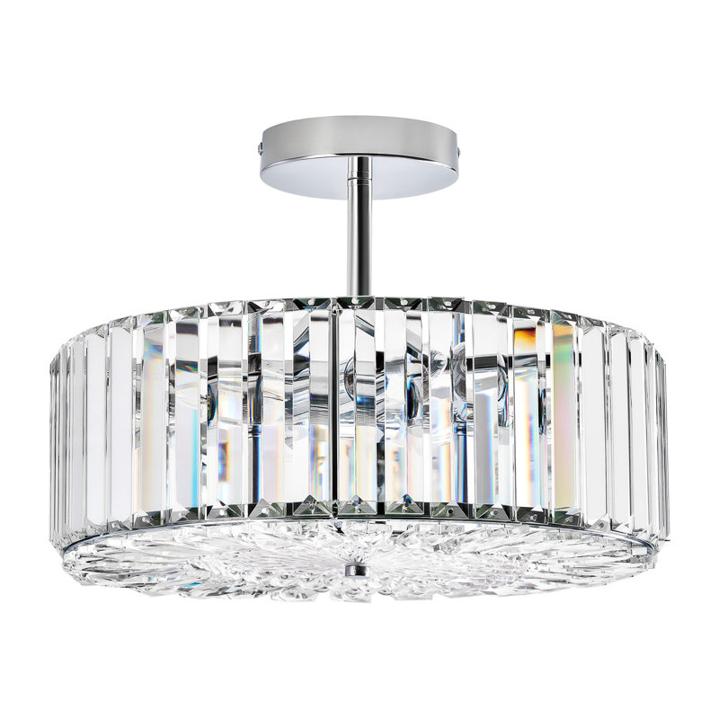 4-Light Crystal Semi Flush Mount Ceiling Light, Brushed Nickel