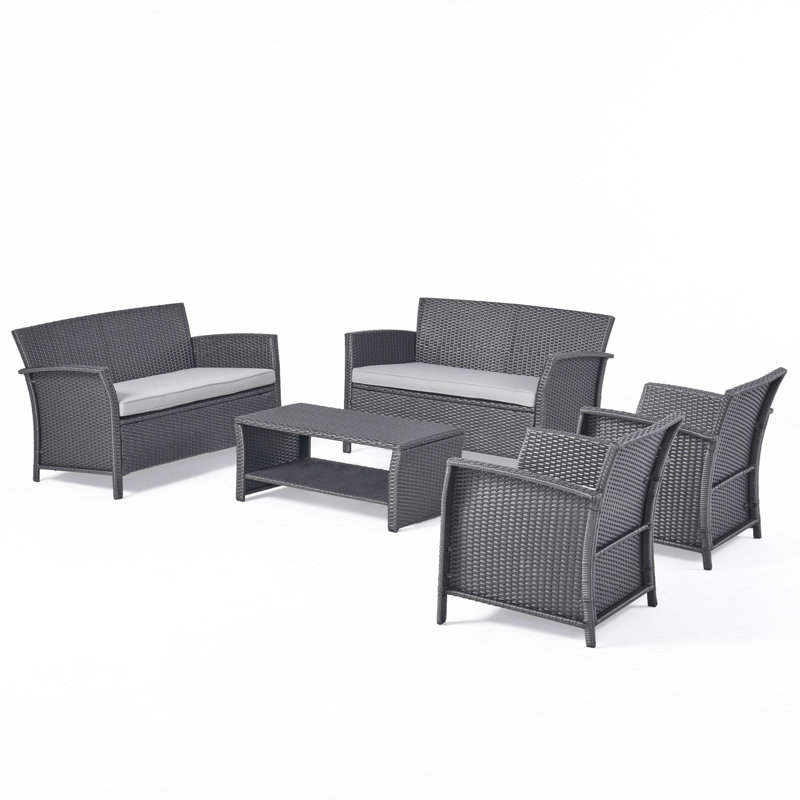 Wicker 6 - Person Patio Conversation Set with Cushions, Grey