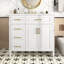 Meuble-lavabo autoportant 36 po avec comptoir d'évier, armoire en bois de pin et panneau de fibres à densité moyenne avec 4 tiroirs (1 tiroir rabattable), 2 portes et tablette réglable, lavabo en céramique, blanc