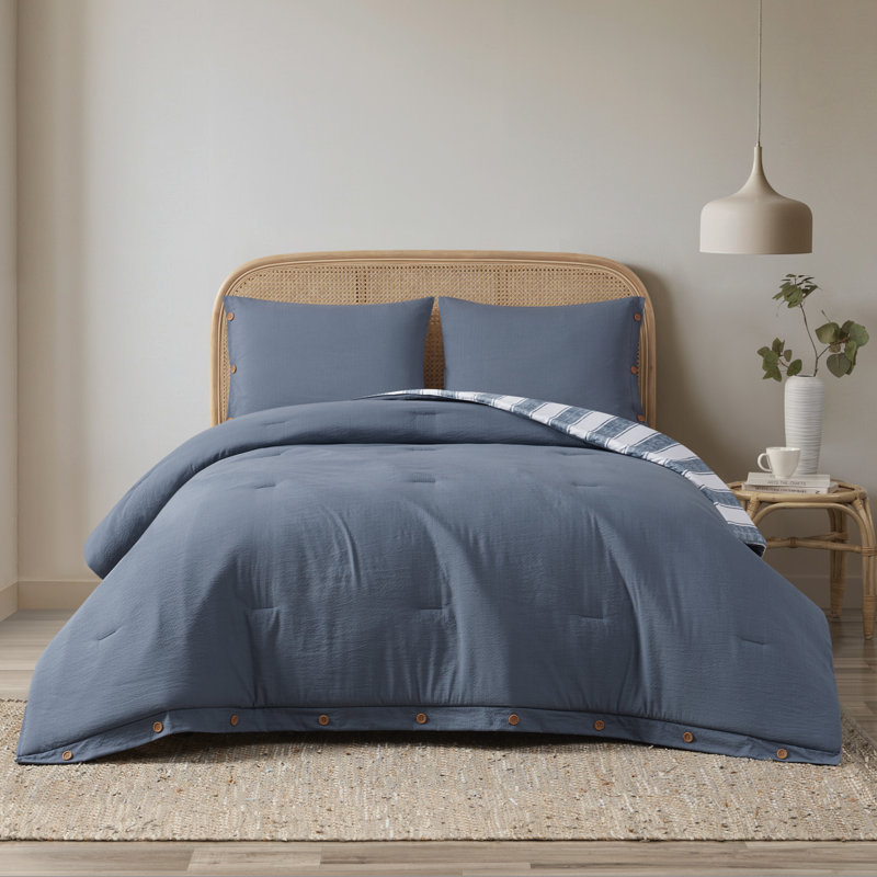 Ensemble d'édredon réversible texturé 3 pièces Lina, Double/Grand, 3, Chambray