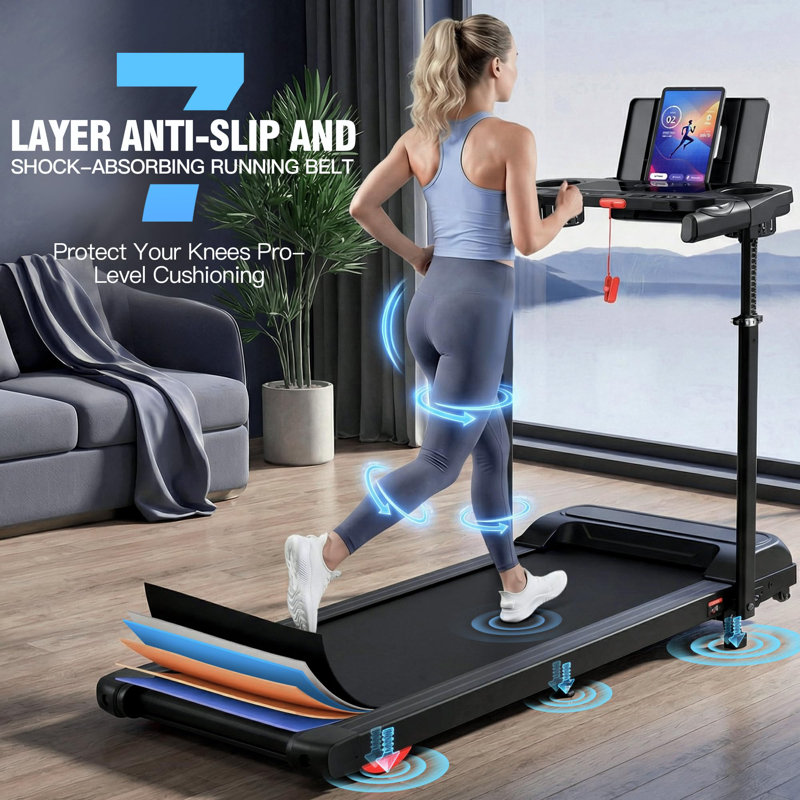15% Incline Walking Pad Treadmill With Desk Workstation & Adjustable Height, Black
