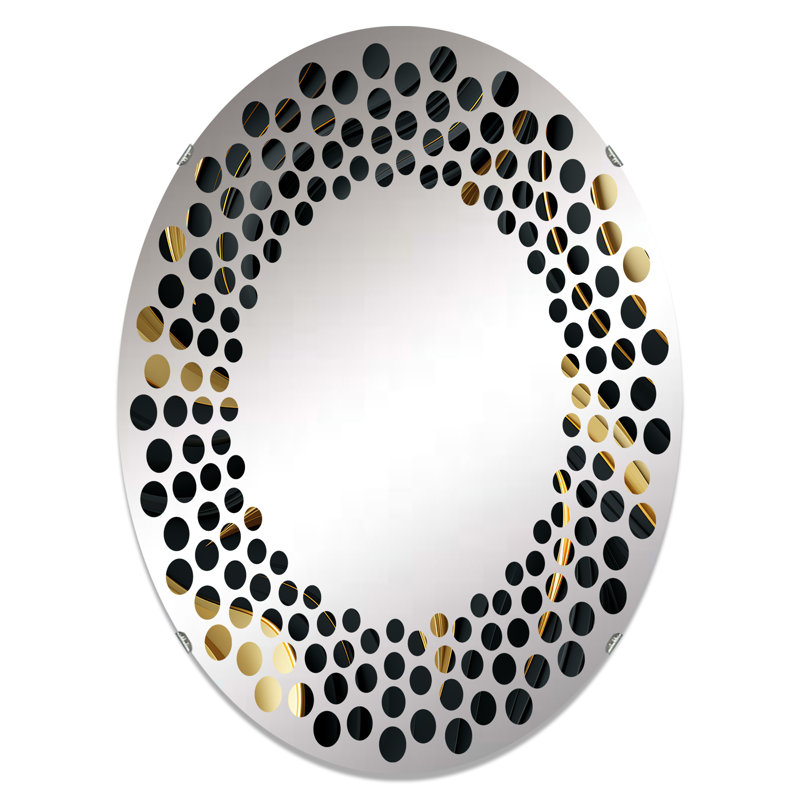 Paisley noir et or élégant ébène II - miroir mural à pois ovale, L 24 po x H 36 po