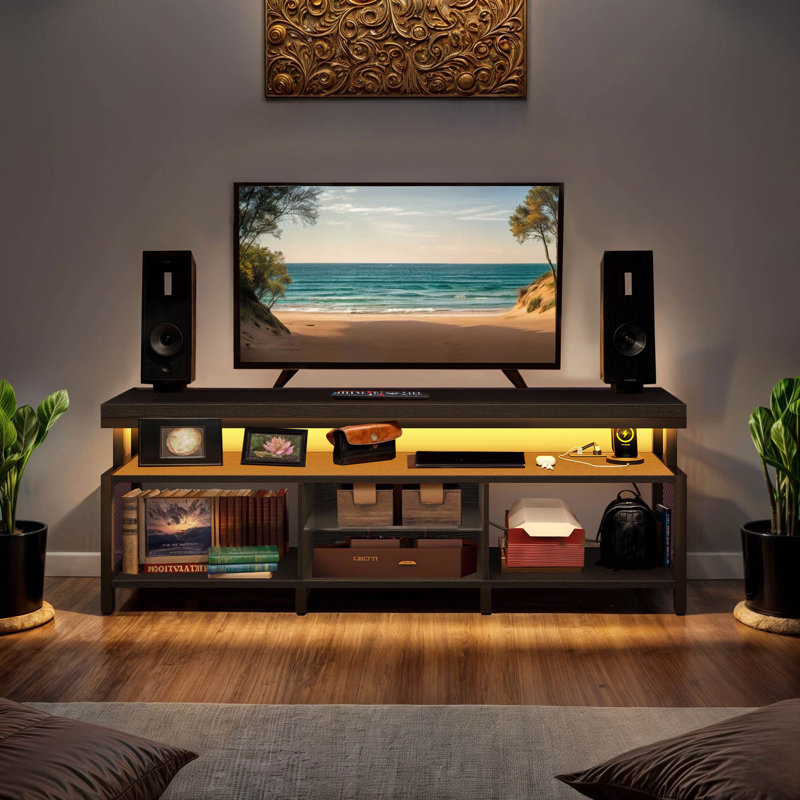Lory 63" W TV Stand with LED Strip and Power Outlet, Black