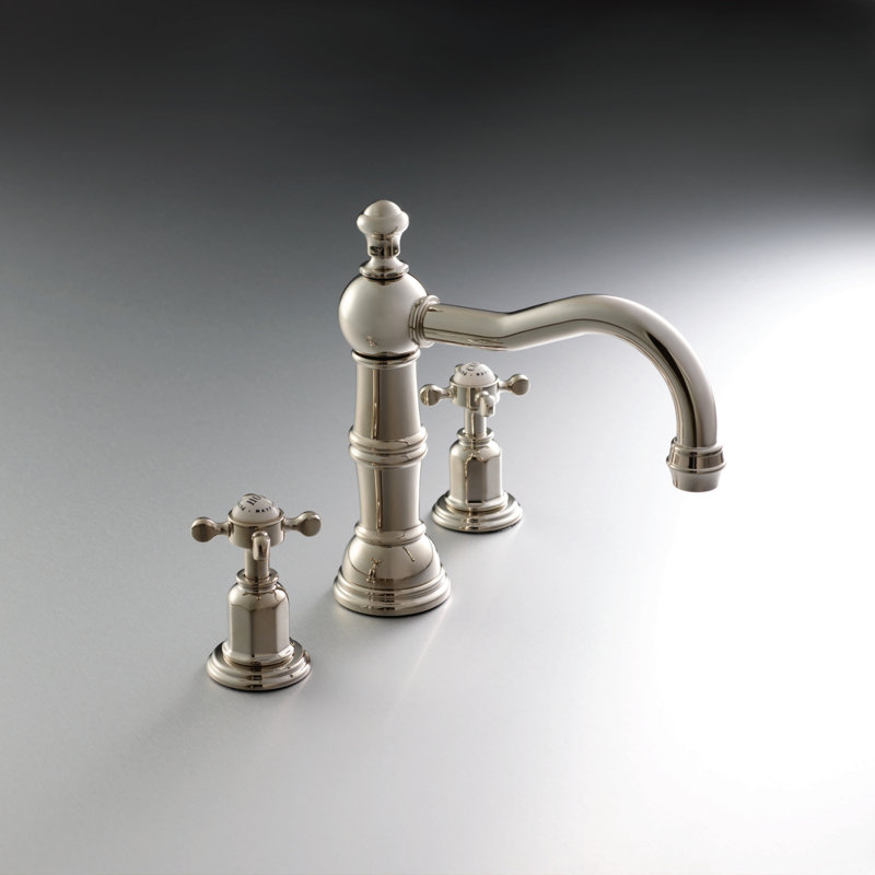 Edwardian™ Widespread Bathroom Faucet with Drain Assembly, Polished Nickel, Cross