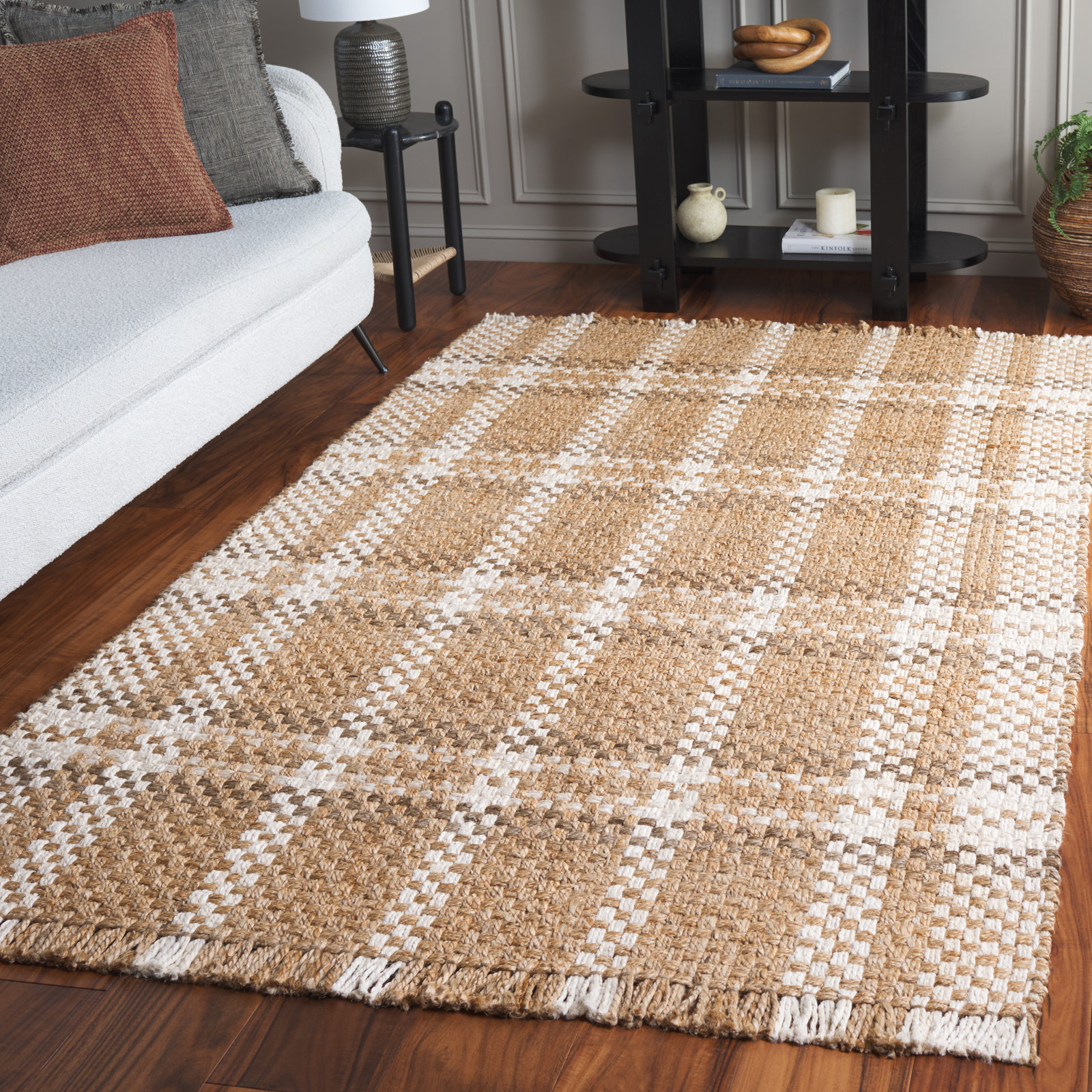 Hand-Woven Plaid Jute Rug, Rectangle 5' x 8'