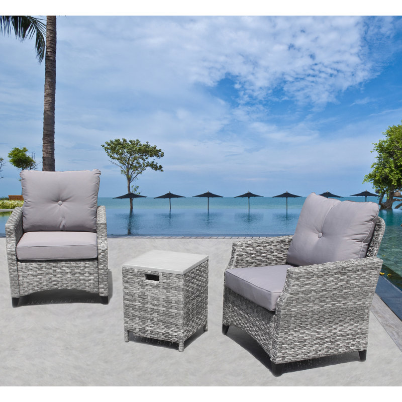 Weinmann Wicker 2 - Person Patio Conversation Set with Cushions, Gray/Dark Blue