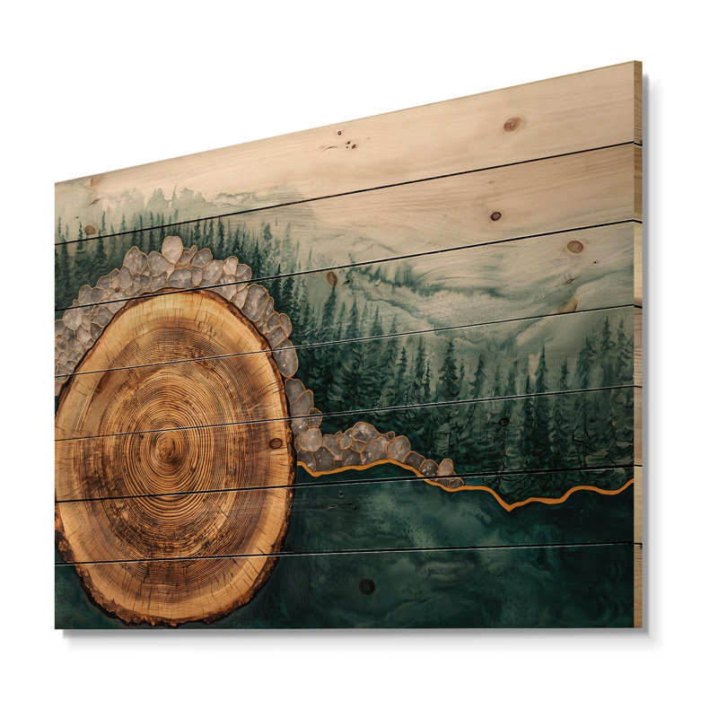 Glissade sur bois, paysage de cristaux liquides, impression sur bois de forêt, sur bois de pin naturel, H 10 po x l 20 po