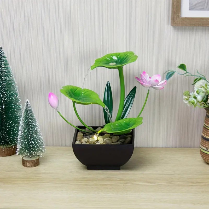 USB Powered Waterfall Fountain With 3-Layer For Lotus Blossom Design, Relaxing Desktop Resin Fountain For Home Decor, Includes Rocks - Serene Indoor Tabletop Fountain, Office Desk Accessory | Elegant Home Decor | Decorative Fountain, Fountain Room Decor
