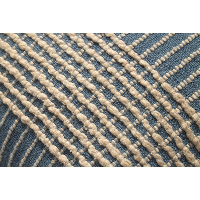Blue and Tan Striped Cotton Linen 18" Pillow