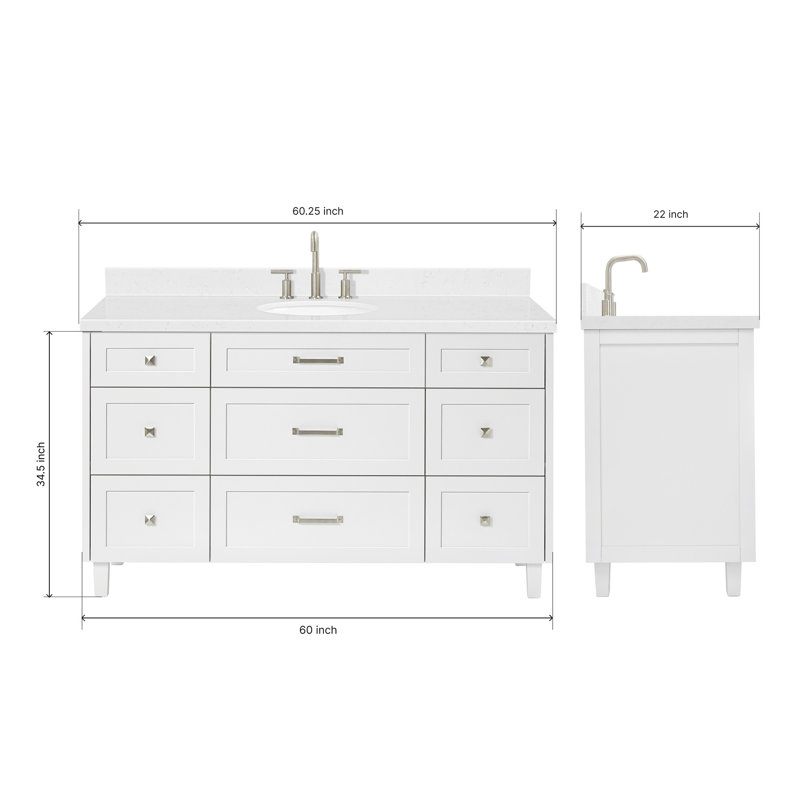 ARIEL Monroe 60 Single Sink Bathroom Vanity with Carrara Quartz Top, White