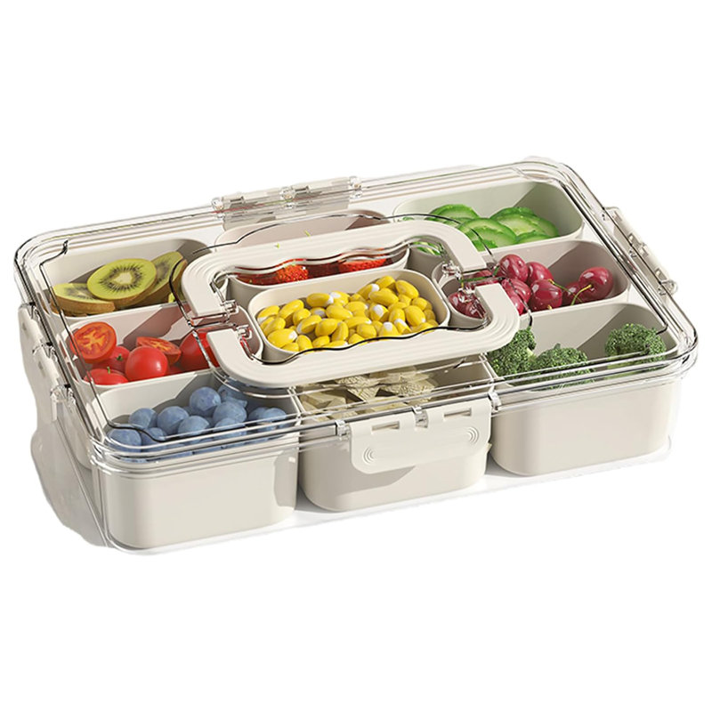 Divided Serving Tray with Lid and Handle 9 Compartment Snack Box Container Portable Storage Organizer Container