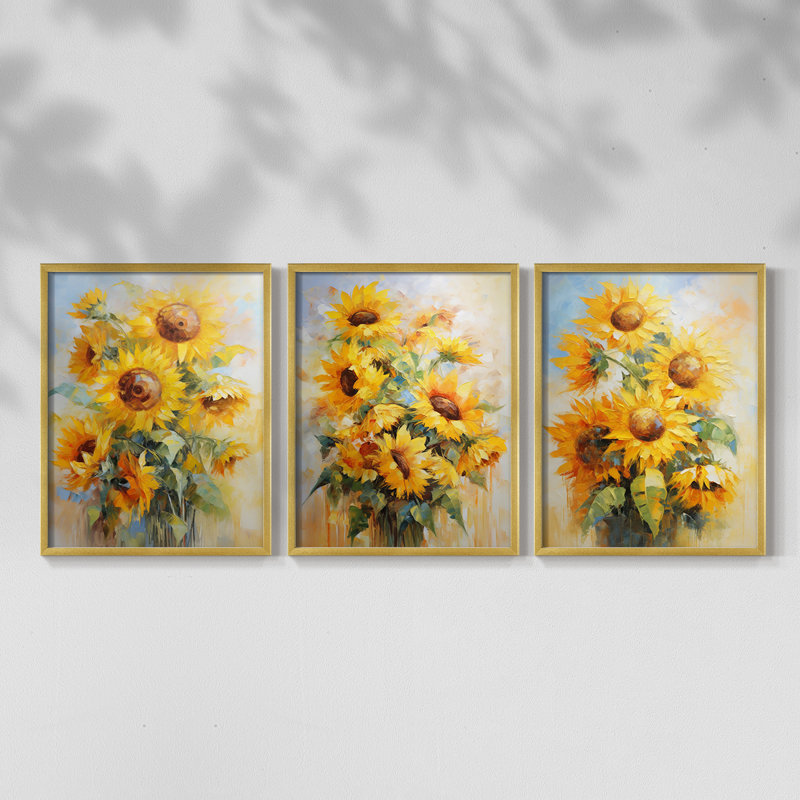 Série d'étude florale - Ensemble de 3 estampes numériques encadrées - Prêt à