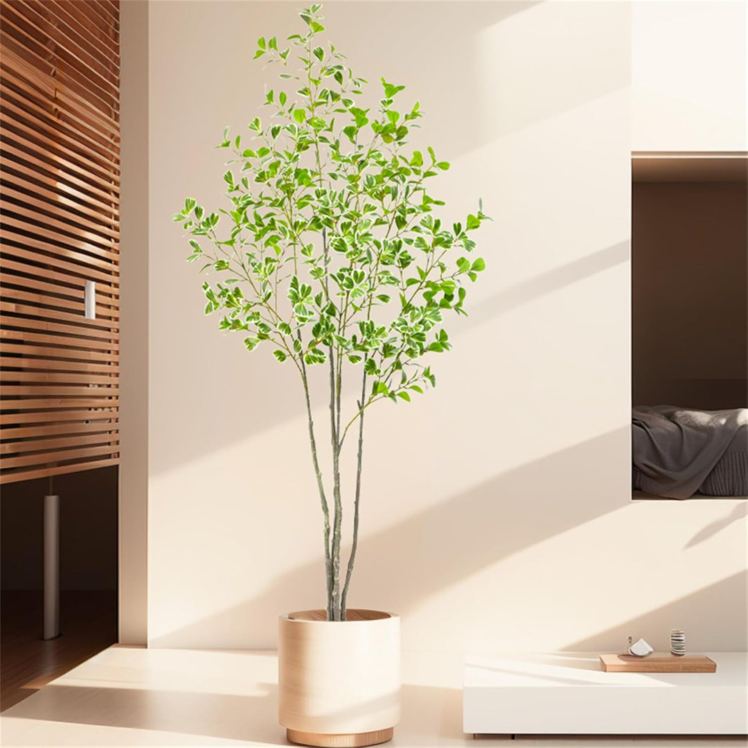 4FT Artificial Tree Ficus, Tall Faux Trees Indoor with Natural Trunk and Shiny Leaves, Fake Silk Tree Faux Potted Plants for Indoor Home Decor