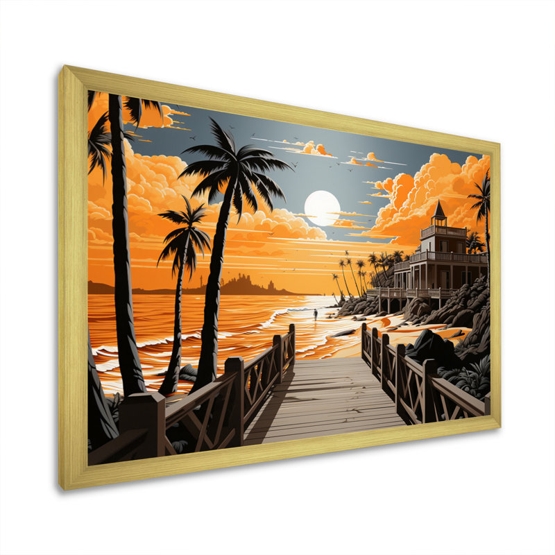 «Quelia Beach Pier Perspectives Papercut III», reproduction sur toile, H 12 po x l 20 po x P 1 po, Encadrement doré