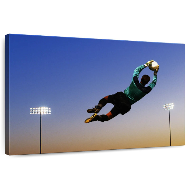 Gardien de but attrapant un ballon de soccer, H 26 po x l 39 po