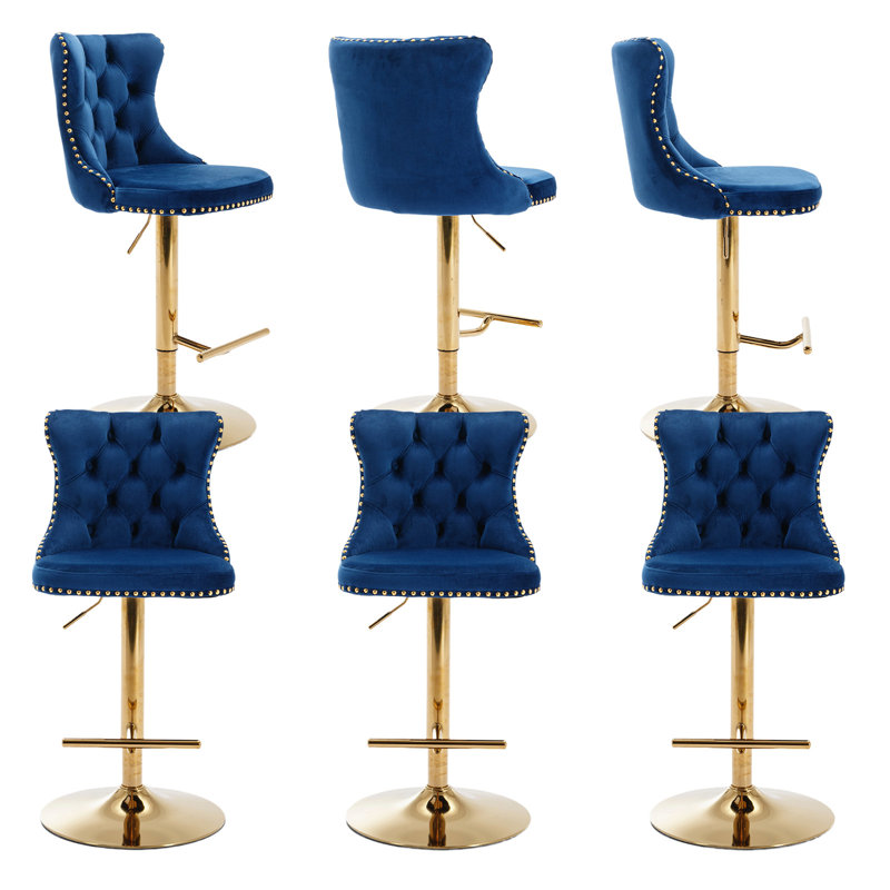 360°Swivel Adjustable Counter Height Bar Stools, Gold, 6, Blue