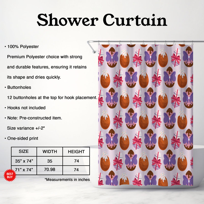 Rideau de douche 1 pièce Pâques, H 74 po x l 71 po