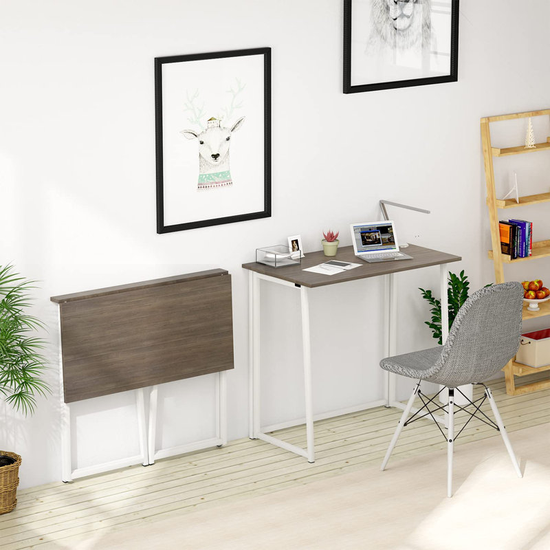 Dontavias Metal Base Computer Desk, Dark Oak