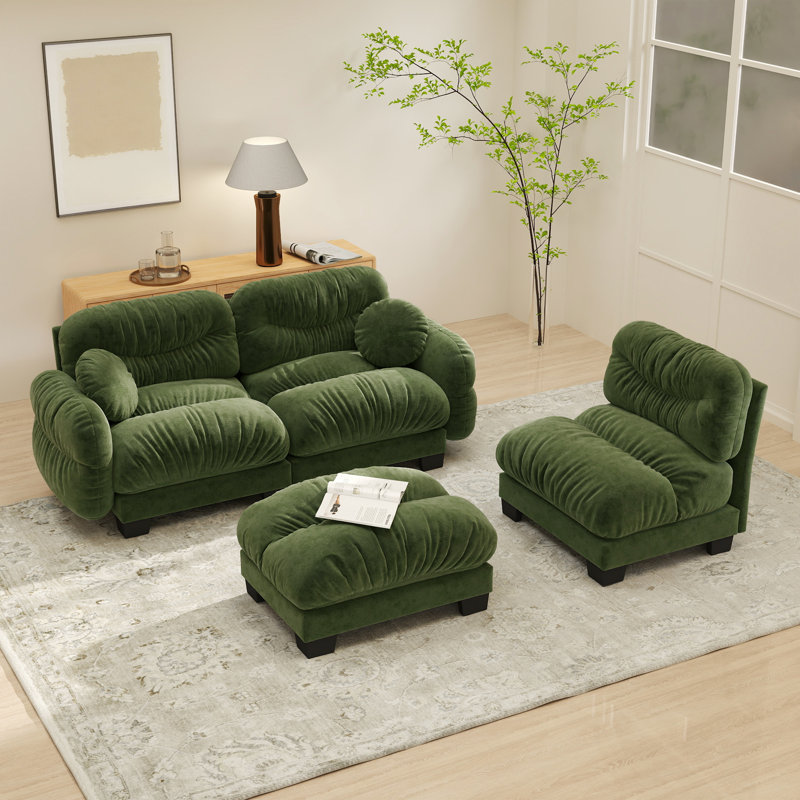 Canapé d'angle modulaire Cloud de 295 cm (116,1 po), canapé 3 places en forme de L en tissu chenille haut de gamme avec pouf amovible, canapé surdimensionné en peluche rembourrée pour petit salon d'appartement