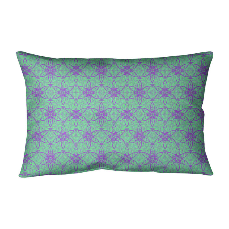 Coussin lombaire en coton Katelyn Elizabeth, Vert / mauve / mauve, Bourre en polyester