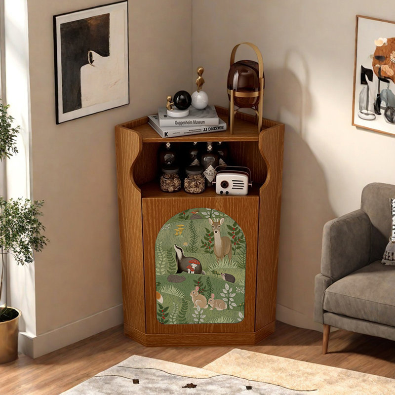 Armoire d'angle multifonctionnelle avec motif artistique, Brun
