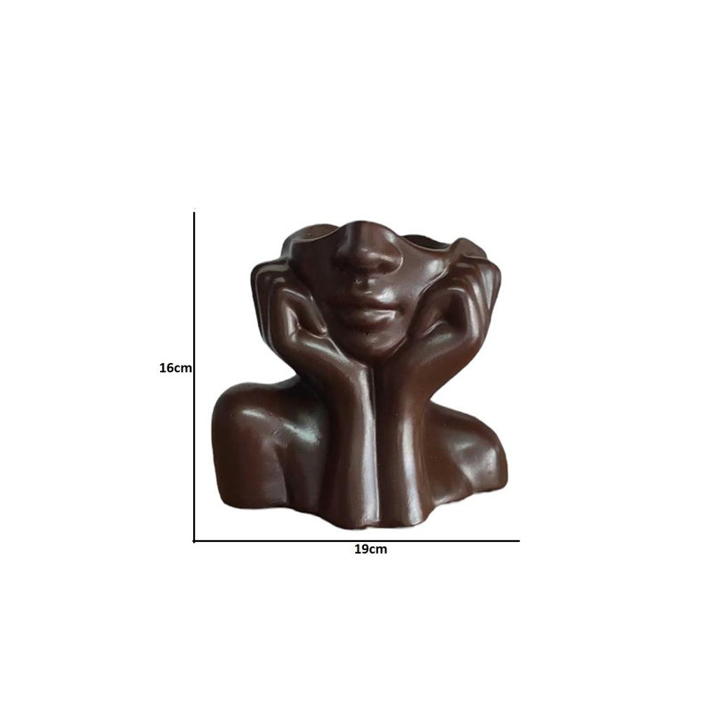 Comolli Ceramic Table Vase, Brown, 16cm H x 11cm W x 16cm D